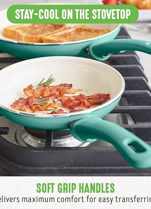 GreenLife Non Stick Fry Pan Set (7" & 10"), Non-Toxic PFAS-Free Ceramic Skillets, Dishwasher & Oven Safe, Egg Omelet Frying Pans, Stay- Cool Handles, Kitchen Home Cooking Essentials, Turquoise