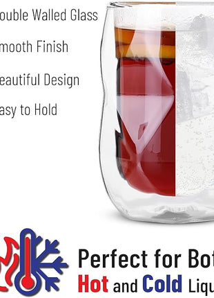 BTaT- Insulated Coffee Mug, Double Wall Glass, Diamond Shape, Set of 4 (12oz, 350ml), Coffee Cups, Tea Cups, Latte Mug, Christmas Gifts