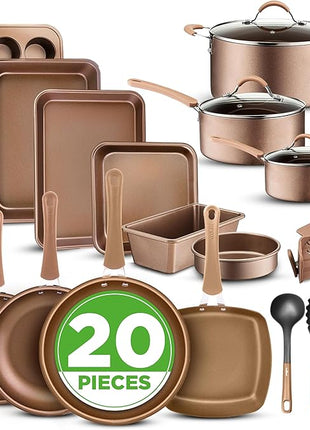 NutriChef 20-Piece Pots and Pans Set Non Stick – Induction Cookware Set, PFAS-Free Nonstick Cookware for All Cooktops, Includes Bakeware & Kitchen Utensils