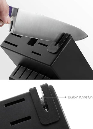 McCook MC27 14 Pieces Stainless Steel kitchen knife set with Wooden Block, Kitchen Scissors and Built-in Sharpener, Purple