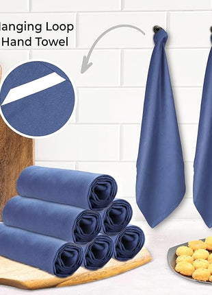Urban Villa Premium Quality 100% Cotton Solid Kitchen Towels Set of 6 Ultra Soft Size 20x30 Inches Indigo Blue Color Highly Absorbent