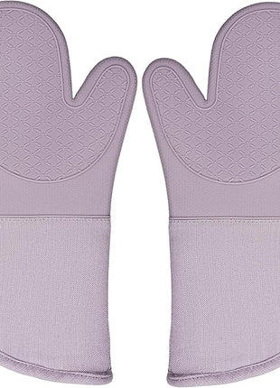 Professional Microwave Silicone Oven Mitts one Pair, Kitchen Mitten Set for Heat Resistant with 500 Degrees, Kitchen Gloves Pot Holder for BBQ Cooking Baking (Purple)