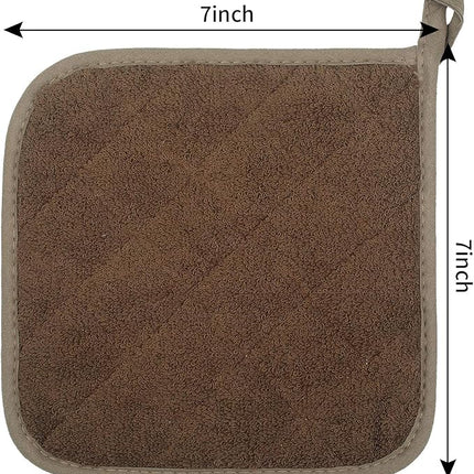 100% Cotton Kitchen Everyday Basic Terry Pot Holder Heat Resistant Coaster Potholder for Cooking and Baking Set of 5 Brown