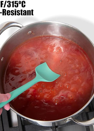 4-Piece Silicone Spatula Scrapers: Doosu 600°F Heat Resistant Food Grade Kitchen BPA Free Rubber Baking Cooking Tool Nonstick Utensil Set for Mixing, Scraping, Folding, Stirring, Serving (Aqua Sky)