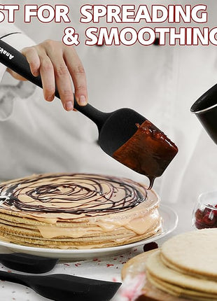 Anaeat 4 Piece Silicone Spatula Set - Seamless One-Pieces Design - Non Stick Rubber Spatulas Kitchen Scraper for Baking, Cooking, Scraping & Mixing, Heat Resistant & BPA Free & Dishwasher Safe (Black)