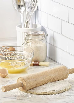 FARBERWARE Classic Wood Rolling Pin, 18-Inch Hardwood Dough Roller for Baking Pizza, Pies, Pastry and Cookies, Ergonomic Handles, Kitchen Essential