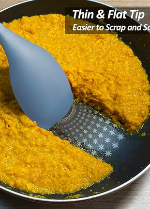 2 Pack Large Silicone Cooking Spoon, Non-Stick Slotted and Solid Spoon set with Deep Bolw- Measurement Mark for Mixing, Serving, Scooping, Scraping, Heat Resistant Kitchen Utensils, Starry Blue