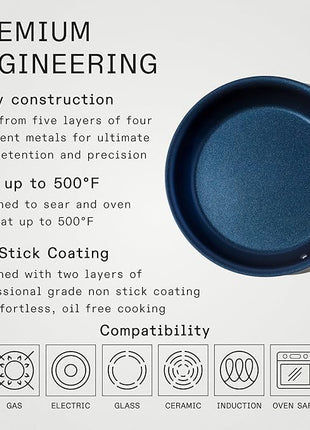 Made In Cookware - 12" Non Stick Frying Pan (Harbour Blue) - 5 Ply Stainless Clad Nonstick - Professional Cookware - Induction Compatible