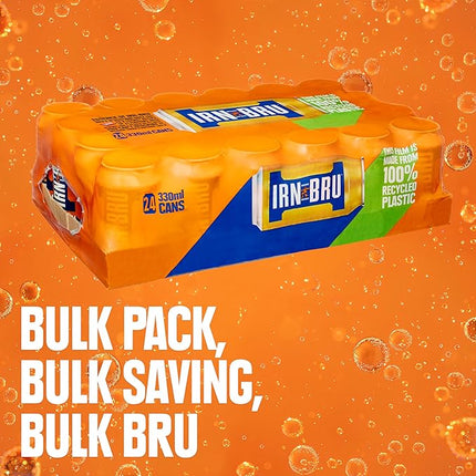 IRN-BRU Original Scottish Sparkling Soda, Citrus Flavored Carbonated Drink - Sparkling Flavored Soft Drink, 32 Flavor Recipe, 11.1 fl oz Cans, Pack of 24