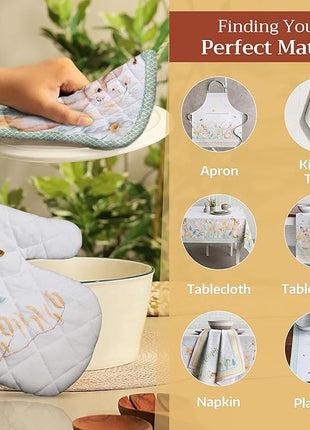 Maison d' Hermine Pot Holders Set 100% Cotton Heat Resistant Potholders 8" x 8" Hot Pads with Loop BBQ, Cooking, Baking, Grilling, Kitchen, Handling Hot Pans Spring/Summer (Pack of 2, Easter Dew)