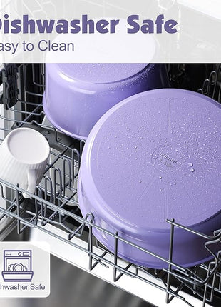 SENSARTE 17 Piece Ceramic Pots and Pans Set, Nonstick Detachable Handle Cookware, Induction Kitchen Cookware Set with Removable Handle, Dishwasher ＆ Oven Safe (Purple)