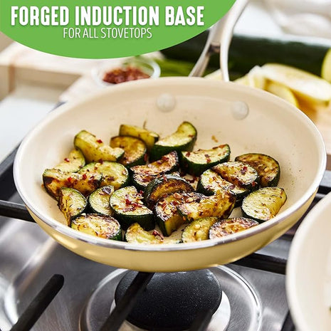 GreenLife Artisan Healthy Ceramic Nonstick, 8" and 10" Frying Pan Skillet Set, Stainless Steel Handle, Induction, PFAS-Free, Dishwasher Safe, Oven Safe, Yellow