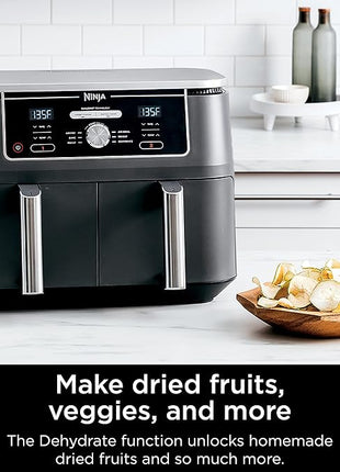 Ninja DZ401 Foodi 10 Quart 6-in-1 DualZone XL 2-Basket Air Fryer with 2 Independent Frying Baskets, Match Cook & Smart Finish to Roast, Broil, Dehydrate for Quick, Easy Family-Sized Meals, Grey