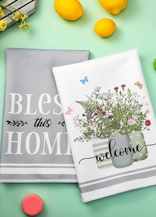 Boyiee Set of 6 Floral Kitchen Towels Wildflower Dish Towels Butterfly Truck Tea Towels 24 x 16 Inches Absorbent Hand Towels Flower Lover Housewarming Gifts for Farmhouse Kitchen Bathroom Decorations