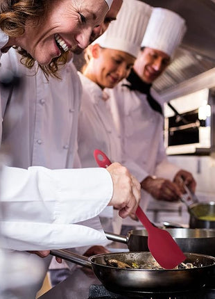 Premium 600F Heat Resistant Silicone Spatula 2 Set Sturdy Handle Created for Cooking, Baking and Mixing, One Piece Design, Non-Stick, Strong Stainless Steel Core (Red Dahlia)