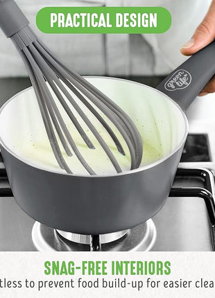 GreenLife 16 Piece Nonstick Cookware Set, Soft Grip Non-Toxic PFAS-Free Ceramic Pots & Pans, Dishwasher & Oven Safe, Frying, Sauce, Saute, Utensils, Glass Lids, Stay-Cool Handles, Wobble Free, Gray