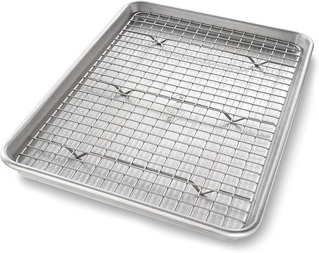 USA Pan Jelly Roll Baking Pan and Bakeable Cooling Rack, Nonstick Commercial Quality
