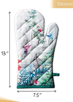 Maison d' Hermine Oven Gloves 100% Cotton Oven Mitt 7" x 13" with Loop Heat Resistant, BBQ, Cooking Gloves, Baking, Grilling, Kitchen, Handling Hot Pans Spring/Summer (Pack of 1, Tropiques)