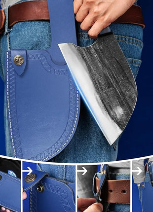 XYJ Authentic Since 1986,Ancient Forged Butcher Knives,Serbian Chef Knife With Sheath,Tiny Knife,Chinese Vegetable Meat Cleaver For Kitchen Camping Outdoor,Full Tang,High Carbon Steel (8 inch)