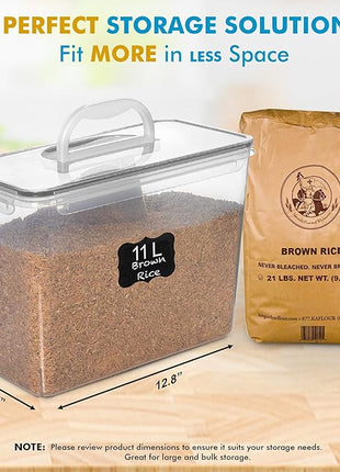 Shazo 2 PC (11L | 372 oz) Flour Sugar Storage Containers with Easy Carry Handle - Plastic Extra Large Food Storage Containers with Lids for Rice Cereal, BPA Free & Airtight Kitchen Pantry Organization