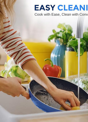 SereneLife 15-Pc Blue Nonstick Cookware Set, Heat-Resistant Pots & Pans Set with Lids, Dishwasher Safe, Includes Matching Utensils