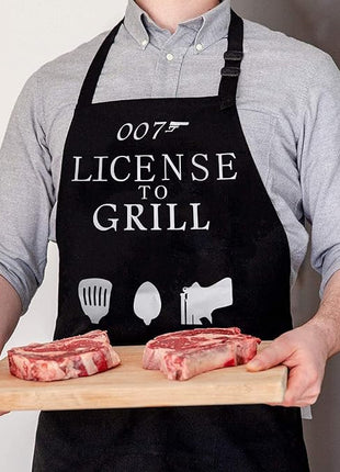 Black Grilling Apron with Pockets, Funny Cooking Apron for Kitchen, BBQ, Outdoor Use, One Size Fits All, Great Gift for Men – Dad, Husband, Boyfriend