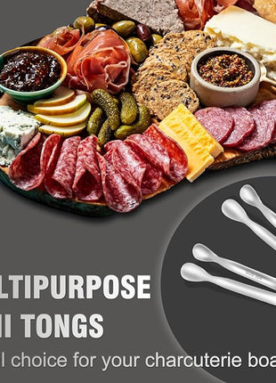 Mini Tongs For Serving Food，Set fo 12 Small Tongs For Appetizers，Small Stainless Steel Metal Cooking Tong，for Tea Party Coffee Bar, 4 inch Sugar Tong - Silver