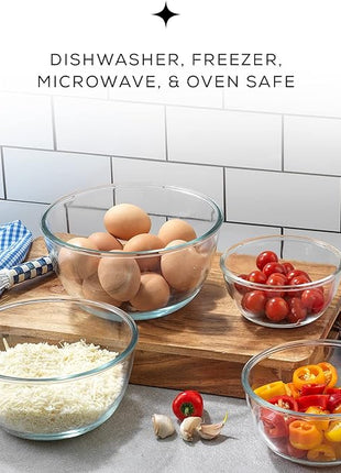 JoyJolt Kitchen Mixing Bowls - 8pc Glass with Lids Set – Neat Nesting Large Bowl Batter Cooking Storage and Big Salad BPA-Free Gray