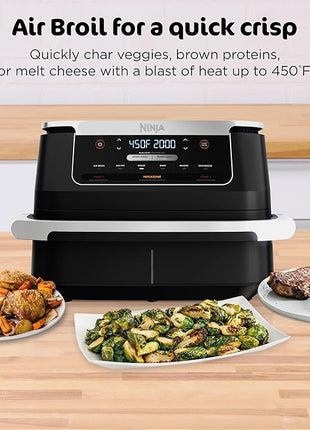 Ninja Foodi 6-in-1 FlexBasket Air Fryer with 7-QT MegaZone & Basket Divider for Large Proteins & Full Meals, Smart Finish Cook 2 Foods 2 Ways, Family Sized Capacity, Air Fry, Roast & More, Black DZ071