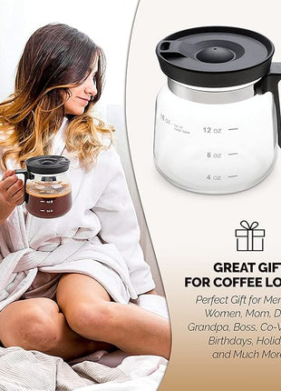 16 oz Coffee Pot Shaped Mug, Funny Drink Cup for Coffee Lovers. Cute Novelty Flat Bottom Carafe With Handle. Gifts For Co-workers, Friends, Birthdays - Unique Beverage Mugs for Men and Women