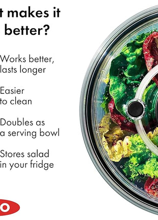 OXO Good Grips Glass Salad Spinner - Large 6.22-Qt Lettuce & Fruit Washer, Borosilicate Glass Bowl, BPA-Free, Easy Pump