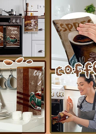 Boyiee Set of 6 Coffee Kitchen Towels Brown Dish Towels 24 x 16 Inches Absorbent Decorative Dish Cloths Retro Hand Accessories for Coffee Bar Decor Housewarming Gifts Wedding Shower Decoration