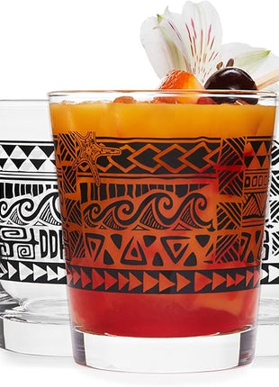Libbey Tiki Rocks Glasses Set, Vintage-style Glassware Drinking Glasses Set of 4, Exotic, Dishwasher Safe Glasses for Backyard Luau or Pool Party