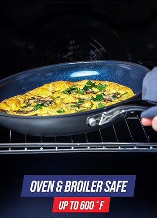Blue Diamond Cookware Hard Anodized Ceramic Nonstick, 11" Frying Pan Skillet with Lid, PFAS-Free, Dishwasher Safe, Oven Safe, Grey