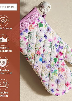 Maison d' Hermine Oven Gloves 100% Cotton Oven Mitt 7" x 13" with Loop Heat Resistant, BBQ, Cooking Gloves, Baking, Grilling, Kitchen, Handling Hot Pans Spring/Summer (Pack of 1, Chardon)