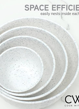 COOK WITH COLOR Prep Bowls with Lids- Wide and Deep Nesting Plastic Small Mixing Bowl Set with Lids, 8 Piece Set - Deep Bowls, Speckled White