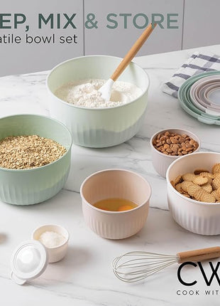 COOK WITH COLOR Prep Bowls with Lids- Wide and Deep Nesting Plastic Small Mixing Bowl Set with Lids, 12 Piece Set - Deep Bowls, Mint