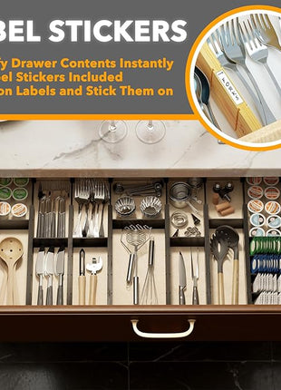 SpaceAid Bamboo Drawer Dividers with Inserts and Labels, Kitchen Adjustable Drawer Organizers, Expandable Organization for Home, Office, Dressers, 10 Dividers with 24 Inserts (17"-22" Black)