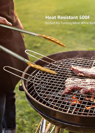 9-Inch & 12-Inch Premium Stainless Steel Food Tongs, Orange Silicone BPA Free Non-Stick BBQ Cooking Grilling Locking Kitchen Tong