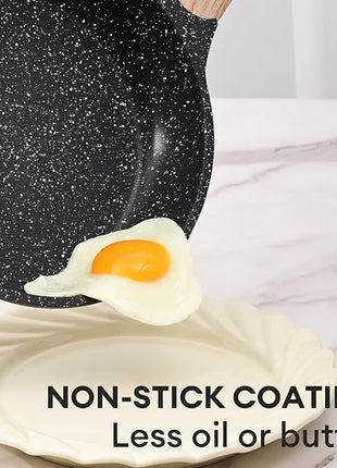 JEETEE Nonstick Frying Pans Set, Nonstick Omelette Skillet Set 3 Pcs, 8" 9.5" 11" Granite Non-Stick Frying pan with Bakelite Handle, Compatible with All Stovetops (Gas, Electric & Induction), Grey