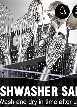 Walfos Whisk,304 Stainless Steel whisk,No-Rust 7+9+11inch Whisks for cooking Nice for Blending,Whisking,Beating.Heat resistant 600°F Dishwasher Safe. Heavy duty kitchen whisk.17.7+22.8+27.9cm -SILVER