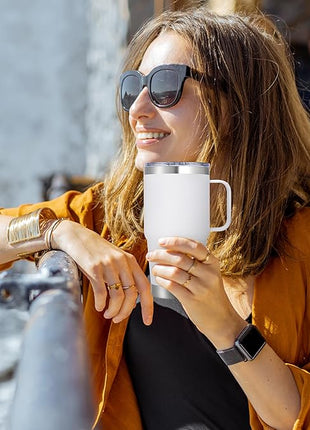 20 oz Stainless Steel Tumbler with Handle Bulk Metal Insulated Tumblers Travel Coffee Mug with Handle Double Wall Tumbler Cup with Lid and Straw, White 12 Pack