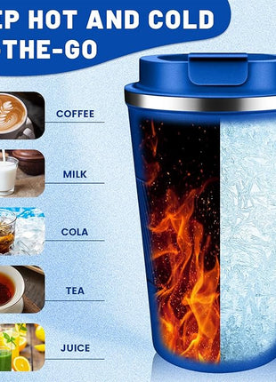 Insulated Coffee Tumblers with Flip Lid 12oz / 17oz, Stainless Steel Travel Coffee Mug Leak Proof, Vacuum Insulated Coffee Mug Reusable Cup, Keeps Cold and Hot for Coffee Tea