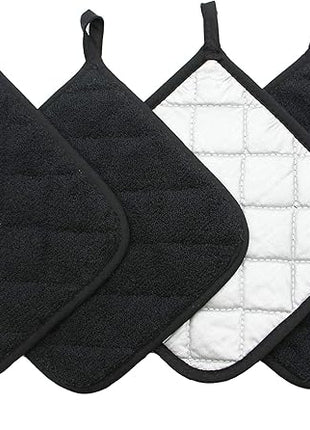 Cotton Pot Holders Cotton Made Machine Washable Heat Resistant Everyday Kitchen Basic Terry Pot Holder, Hot Pads, Trivet for Cooking and Baking Set of 4 (Black)