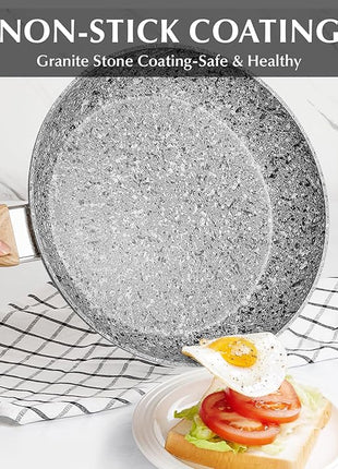 KOCH SYSTEME CS Nonstick Frying Pan with Lid, 12 Inch Grey Granite Frying Pan with Non-toxic Nonstick Coating, Aluminum Skillet with Heat-resistant Bakelite Handle, Induction Compatible, Oven Safe