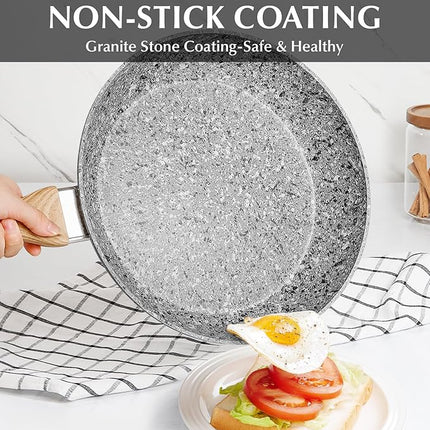 KOCH SYSTEME CS Nonstick Frying Pan with Lid, 12 Inch Grey Granite Frying Pan with Non-toxic Nonstick Coating, Aluminum Skillet with Heat-resistant Bakelite Handle, Induction Compatible, Oven Safe