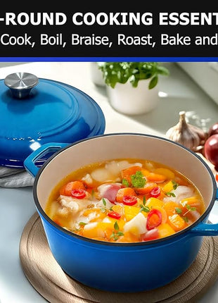 MUELLER HOME 4.5 QT Enameled Cast Iron Dutch Oven, Heavy-Duty Casserole Dish and Braiser Pan with Lid and Stainless Knob, Oven-Safe up to 500° F & Across All Cooktops, Aqua Blue