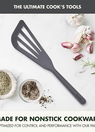 GreenPan Silicone Fish Turner Spatula, Slotted Cooking Kitchen Utensil, Flexible Rubber Nonstick Cookware, Rigid Steel Core, Heat-Resistant, Anti-Slip Handle, BPA-Free, Dishwasher Safe, Gray