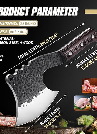 Dream Reach Meat Cleaver Heavy Duty Bone Chopper High Carbon Bone Cutting Knife Hand Forged Butcher Knife with Cover for Kitchen Outdoor BBQ, Christmas Gifts for Men Women
