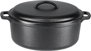 Amazon Basics Round Pre-Seasoned Cast Iron Dutch Oven Pot with Lid and Dual Handles, Heavy-Duty & Large, 7-Quart, Black